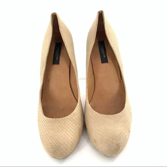Ann Taylor womens heels size 7 beige leather snakeskin print almond toe career - Picture 2 of 9